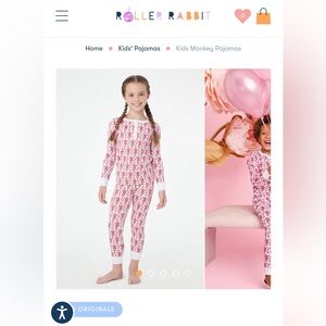 Girls Roller Rabbit Pink Monkey Pajamas Size 8